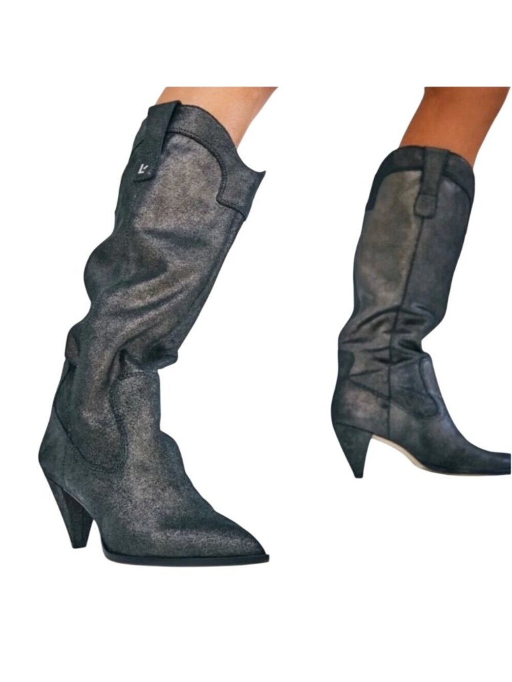 Larroude Louise Boot Metallic Oil Slick Shine Suede Cowboy Boots - Size 7
